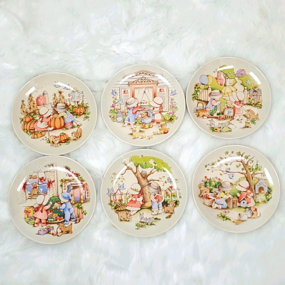Vintage Country Kids 1991 Dessert Plates Set of 6 Porcelain Collection